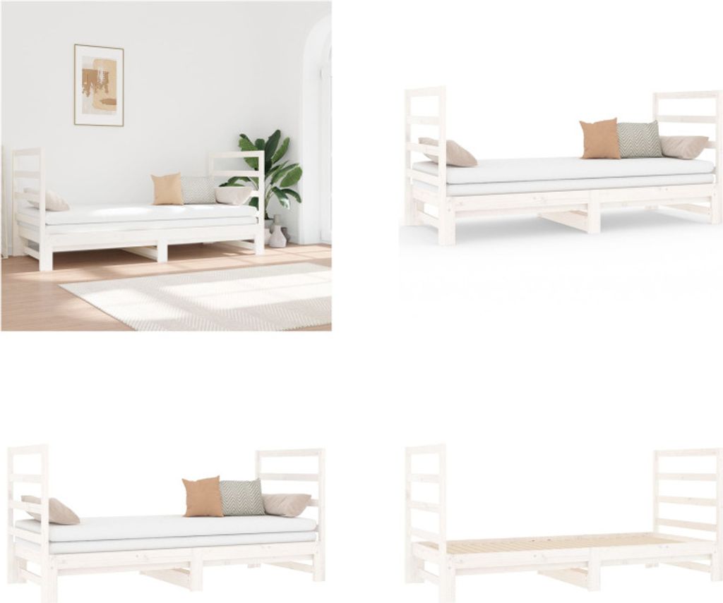 vidaXL Tagesbett Ausziehbar Weiß 2x(90x190) cm Massivholz Kiefer - Tagesbett - Tagesbetten - Schlafsofa - Schlafsofas