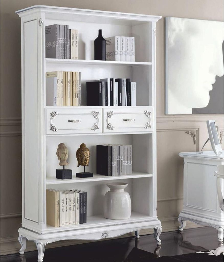 Casa Padrino Luxus Barock Bücherschrank Weiß / Silber 132 x H. 211 cm - Italy