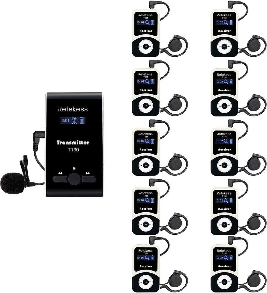 Retekess T130-T131 Tour guide System,60 Meter,99 Kanäle,18H,mit Mikrofon, PLL-Technologie, Geeignet für Reisebüros,Schulungen, Schulbesuche