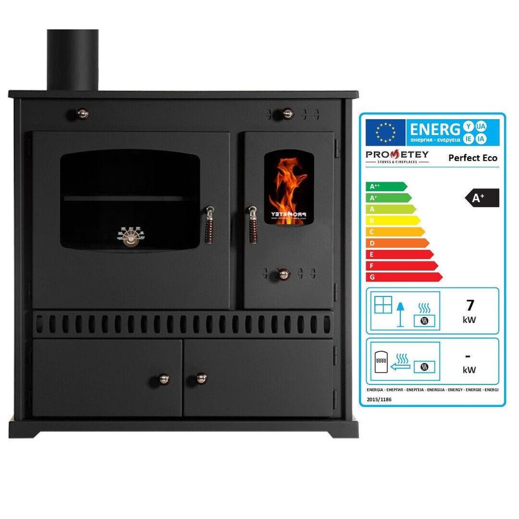 Küchenofen Holzherd Perfect ECO schwarz, linke Version - 7 kW Dauerbrandherd