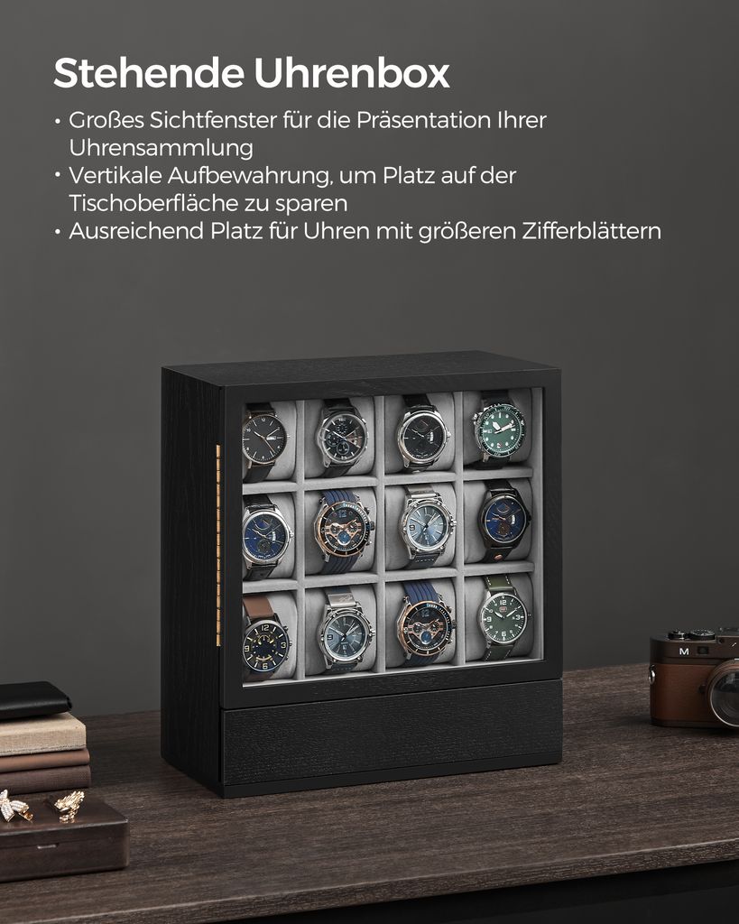 SONGMICS Uhrenbox Uhrenbox 12 Fächer, Uhrenkasten, Produktbild 