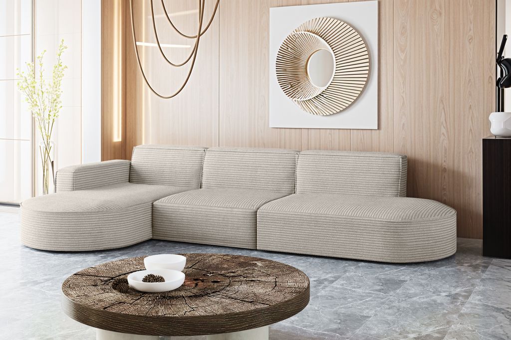 Kaiser Möbel Ecksofa Designer, Sofa L form MODENA stoff Poso Beige Links