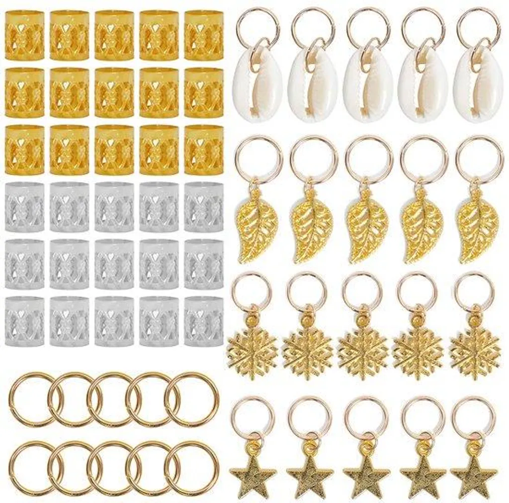 80 Bijoux de Cheveux en Aluminium Doré et Argenté pour Dreadlocks Homme