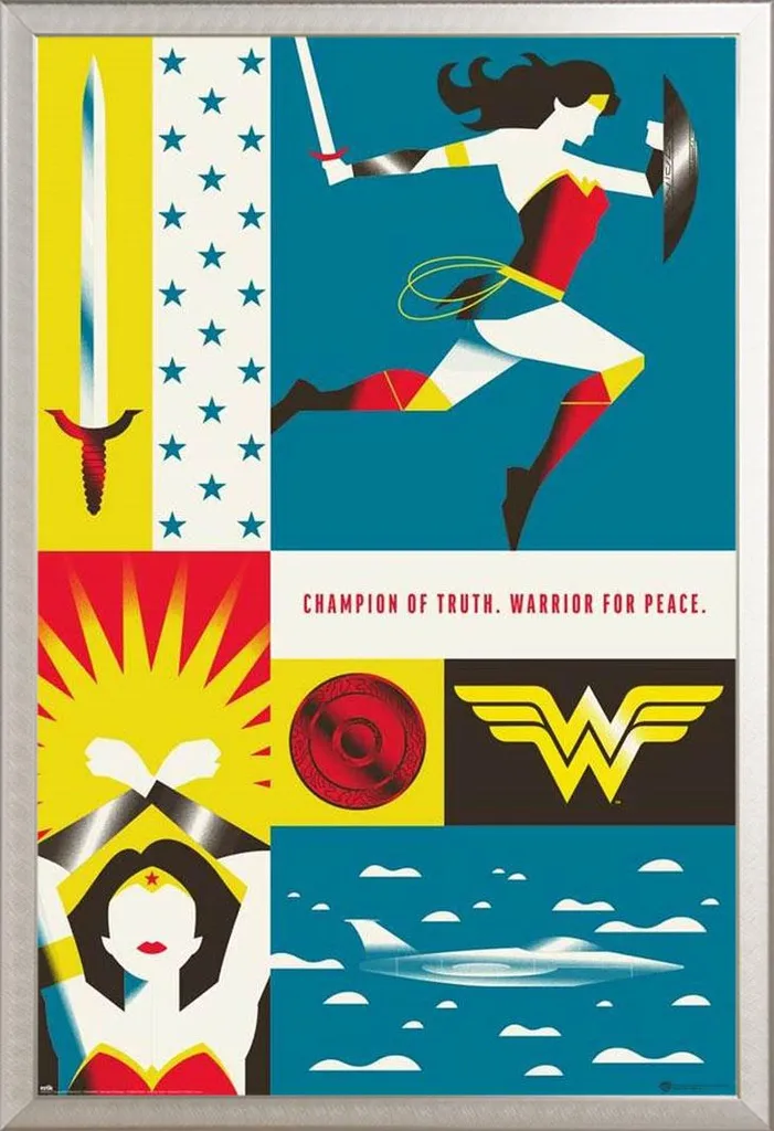 Poster Wonder Woman avec Vitre Acrylique et Cadre Shinsuke Aluminium 61x91