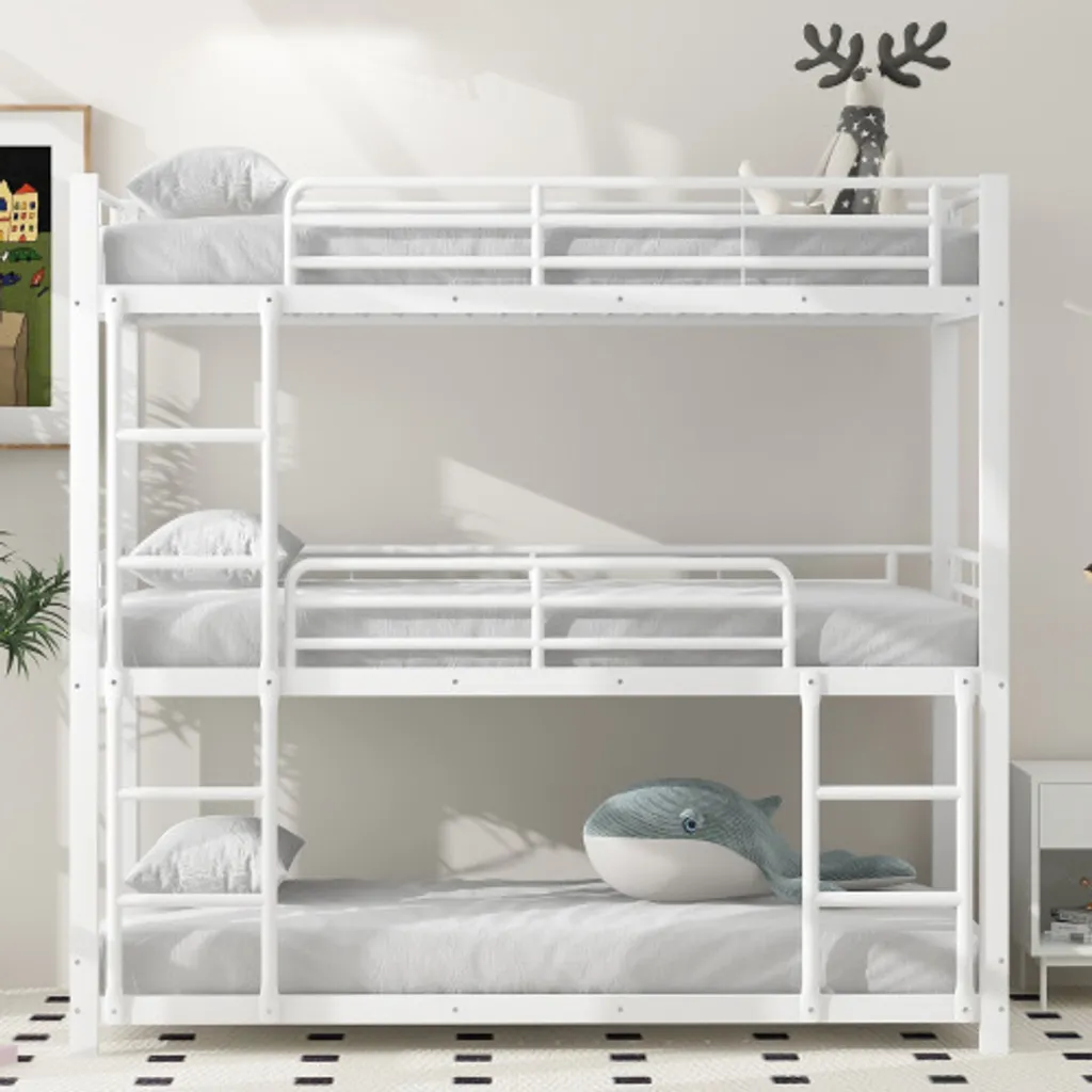 Lit Superposé Triple Gain de Place 90x200 cm idéal Chambre Enfant