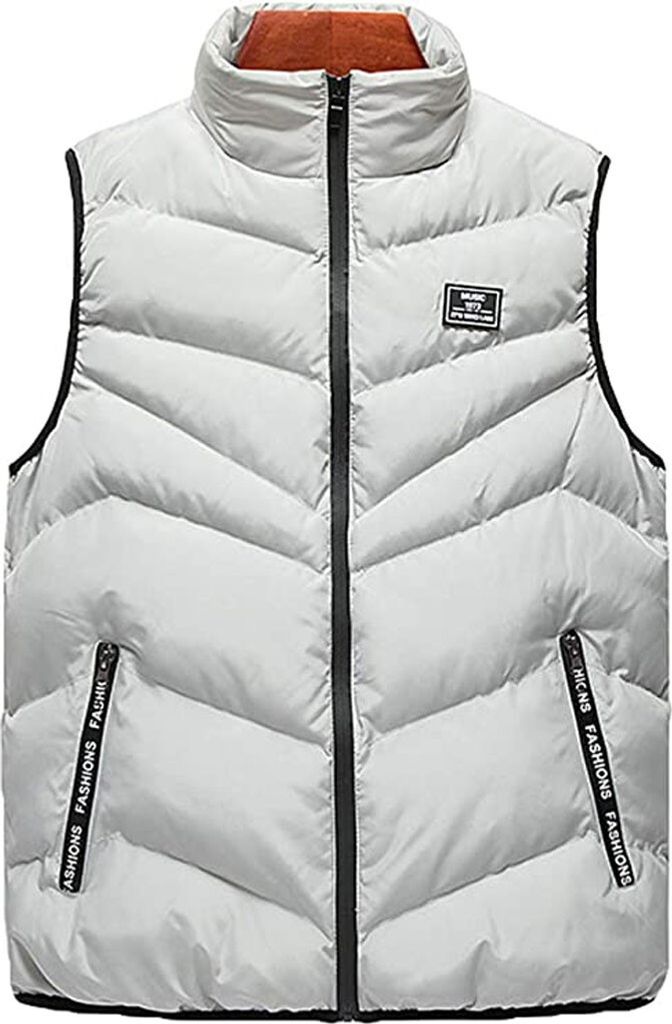 ASKSA Herren Steppweste mit Reißverschlusstaschen Daunenweste Body Warmer Outdoor Sport Winterweste, Grau, L