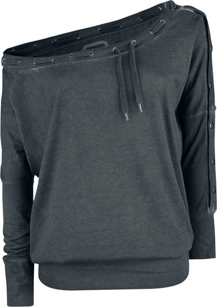 RED by EMP Damen graues lockeres Langarmshirt mit dekorativem Tunnelzug und Ösen L