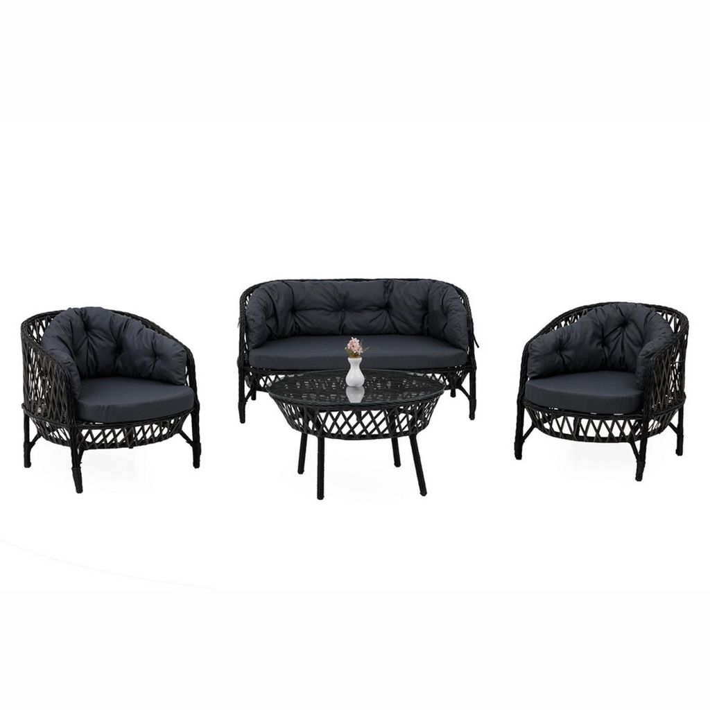 Gartenlounge-Set Garten möbel Polyrattan Aluminium Balkonset Loungeset Wetterfest Waschbare Bezüge mit Reißverschluss, 4 Personen, Azure