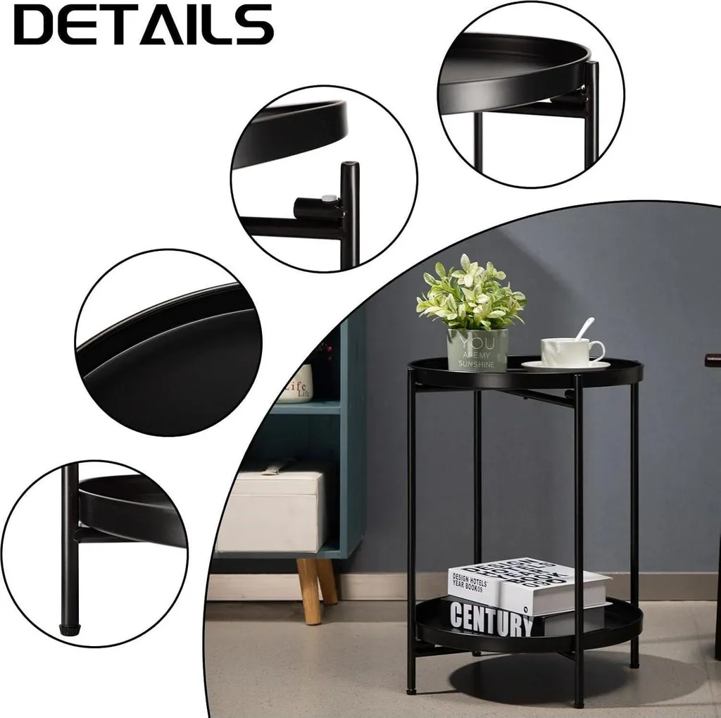 Tavolino Nero Metallo 2 Livelli - Design Minimal per Salotto e Outdoor - 6
