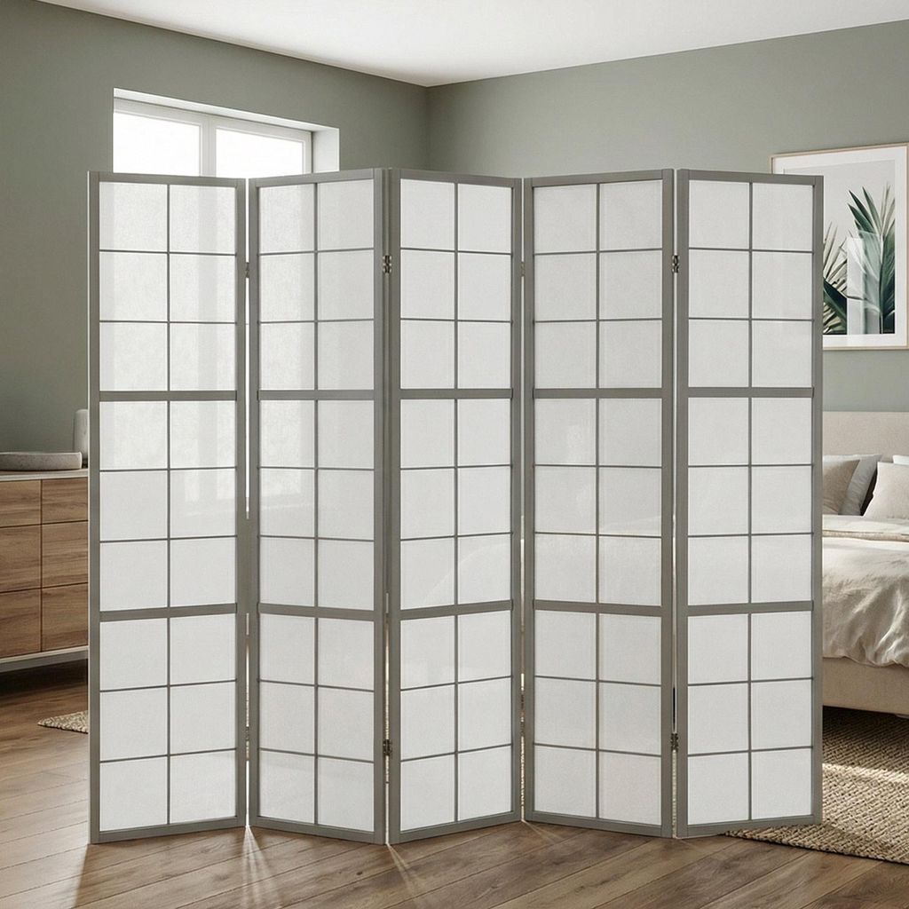 Homestyle4u Paravent priestorový delič 5-dielny drevený Obrázok produktu 