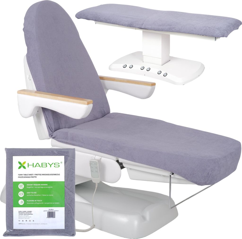 Habys Frottee Bezug für Kosmetikliege Massagetisch Massageliege | mit Gummizug & Schnüren | Spannlaken Wellness SPA | Grau