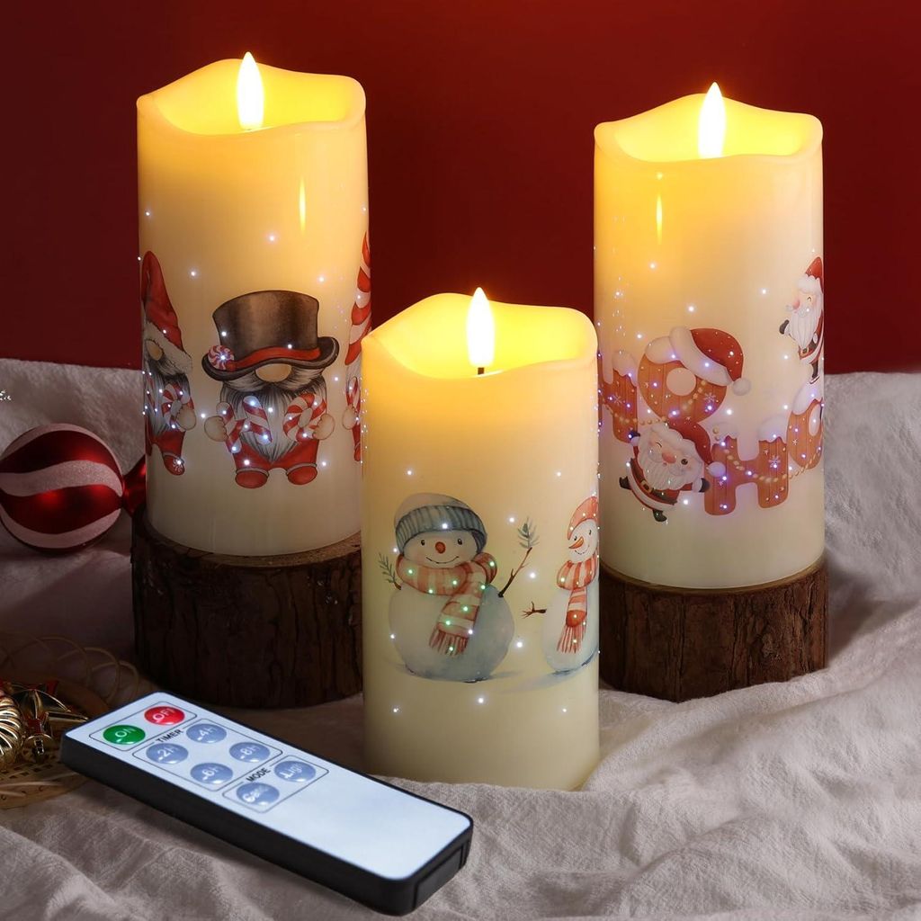 Set aus 3 weihnachtlichen LED-Kerzen mit Fernbedienung – Produktbild 