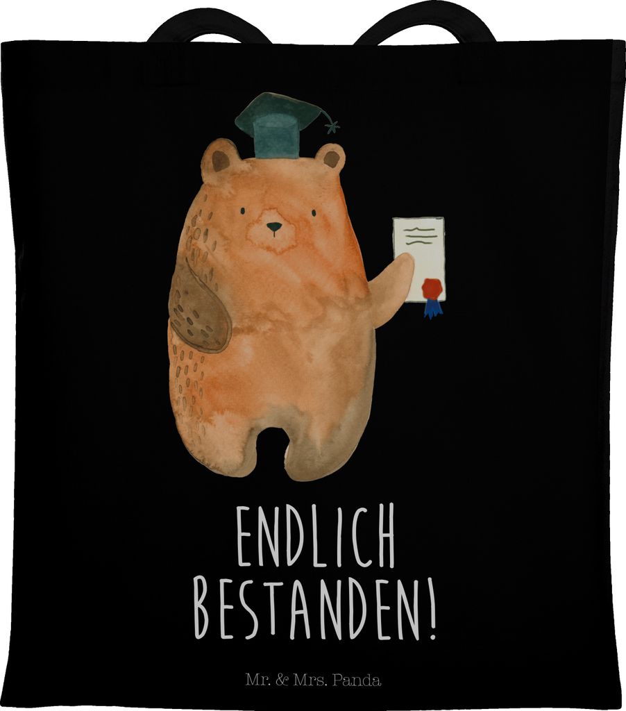 Mr. & Mrs. Panda Shopping Tasche Bär Prüfung - Schwarz - Geschenk, Abschluss, Jutebeutel, Abschlusszeugnis, Prüfungen, Abitur, Teddy, Bestanden,...