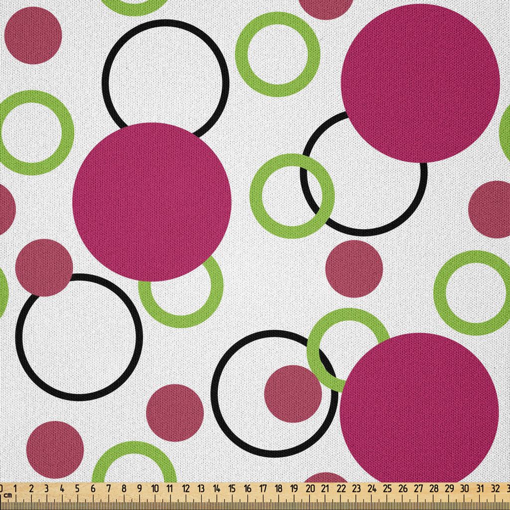 ABAKUHAUS Rosa und Grün Microfaser Stoff als Meterware , Geometrische Retro Komposition mit Kreisen und Punkten Spotty Pattern, 5 M (230 x 500 cm)...