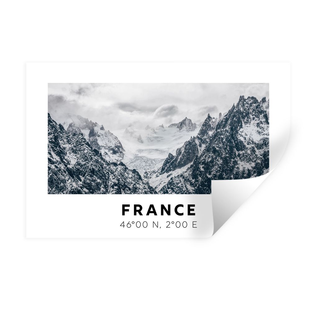 MuchoWow Wandtattoo Wandsticker Wandaufkleber Frankreich - Schnee - Berge 60x40 cm Selbstklebend und Repositionierbar - Wierderverwendbar - Selbs...