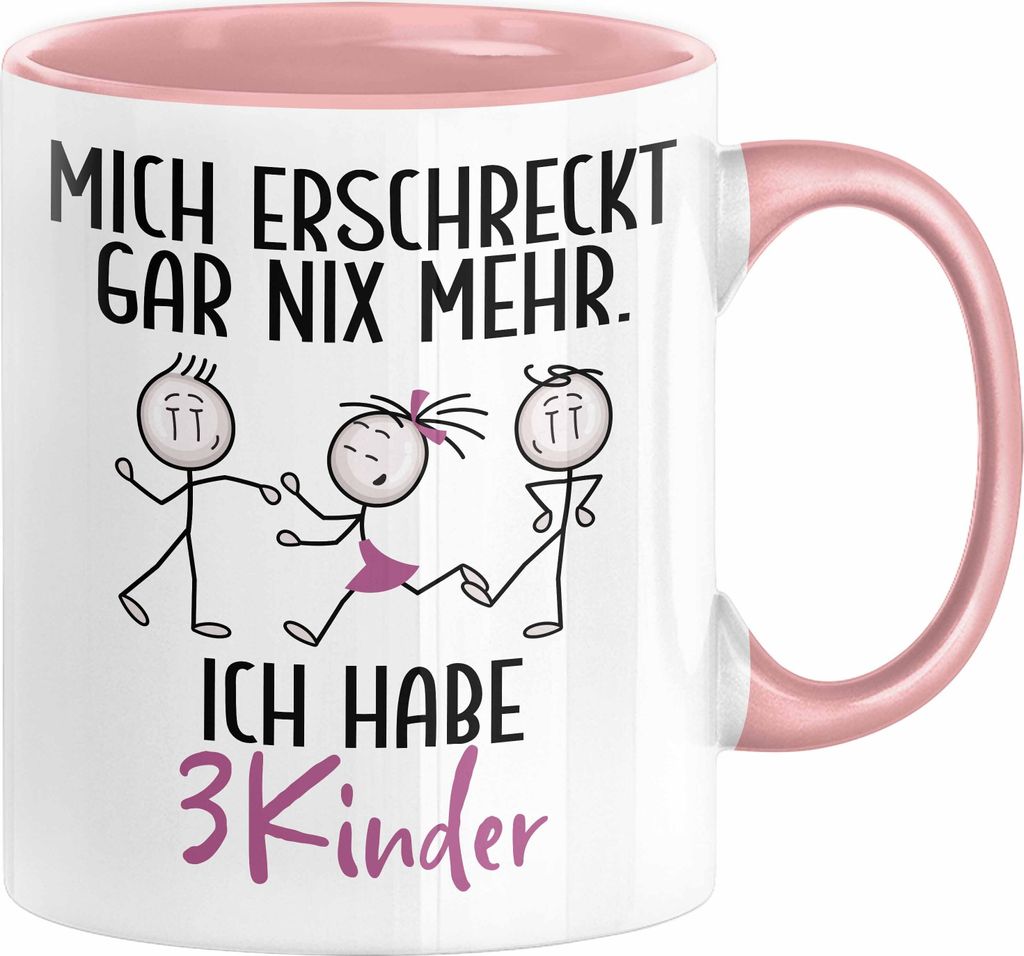 Eltern Mutter Vater Tasse Geschenk von 3 Kindern Lustige Geschenkidee für Mama Papa Mich Erschreckt Gar Nix Mehr Ich Habe 3 Kinder (Rosa)