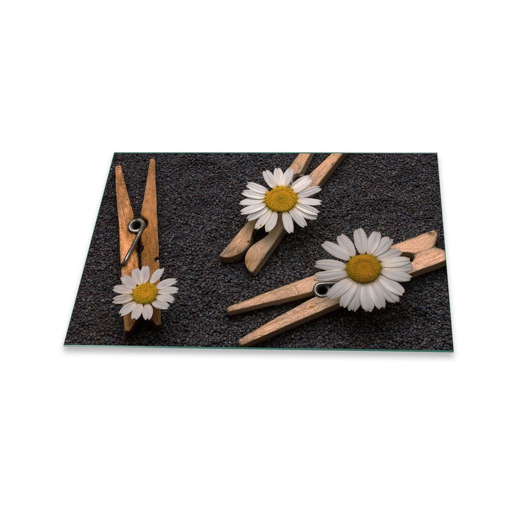 Herdabdeckplatte Glaskeramik 1 Teilig 80x52 Blumen Weiß Abdeckung Glas Spritzschutz