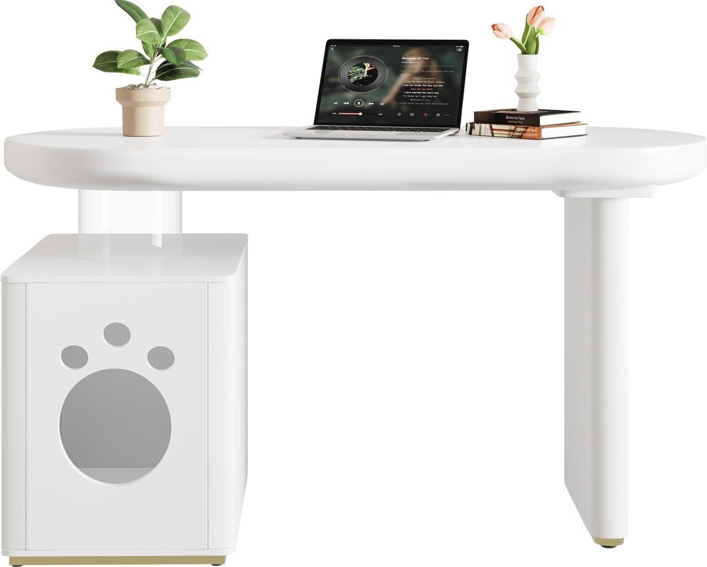 Schreibtisch mit Haustierbett – 117 × 50 × 76 cm, komplett lackiert, abgerundete Kurven, 5 cm dicke Beine, stabil und modern, Haustiergrößen ...