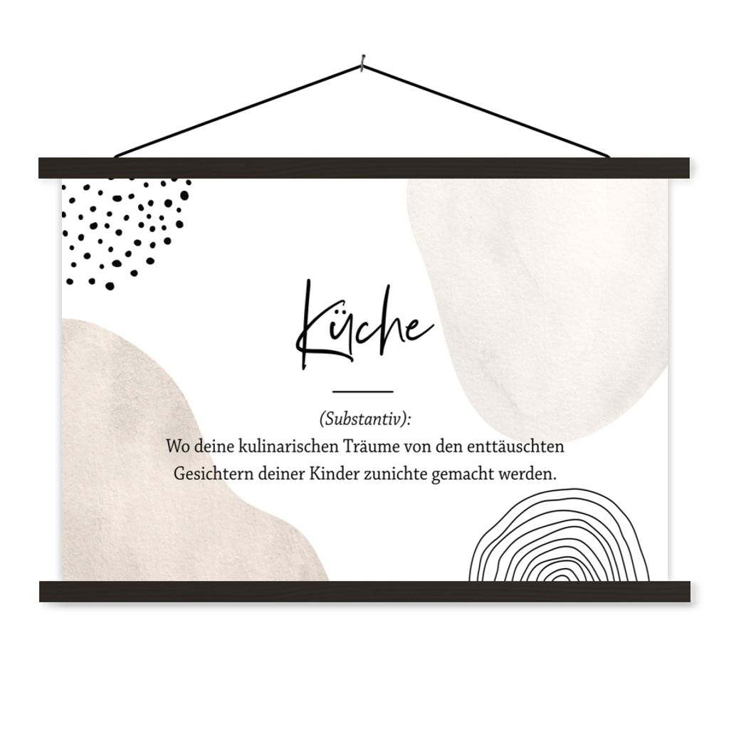 MuchoWow Textilposter Zitate - Küche - Definition der Küche - Wörterbuch - Sprichwörter 120x80 cm mit schwarzem Rahmen - Wanddeko