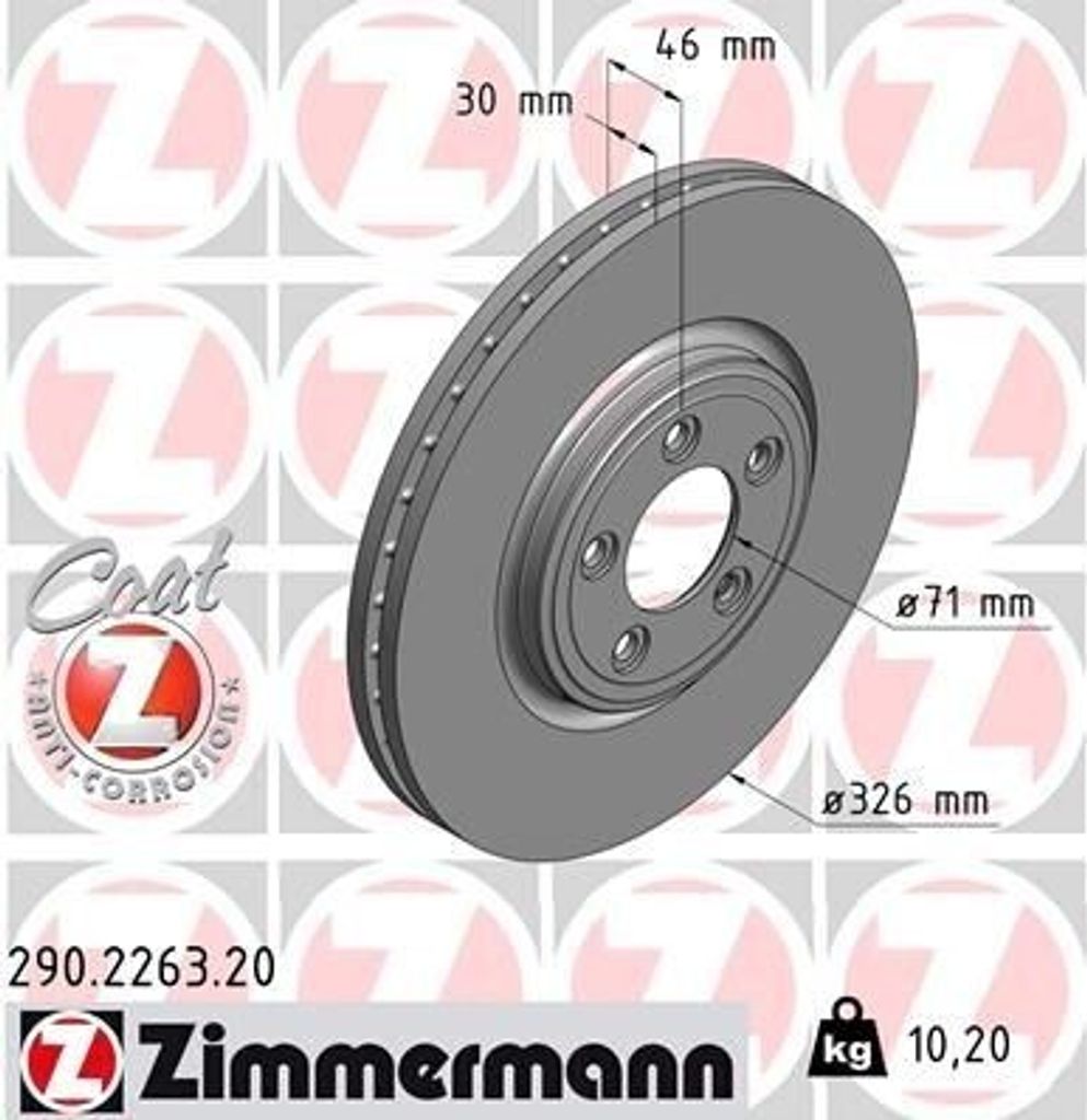 ZIMMERMANN 290.2263.20 - Bremsscheibe für XK (X150), S-Type (X200), XF (X250), XJ (X350, X358)