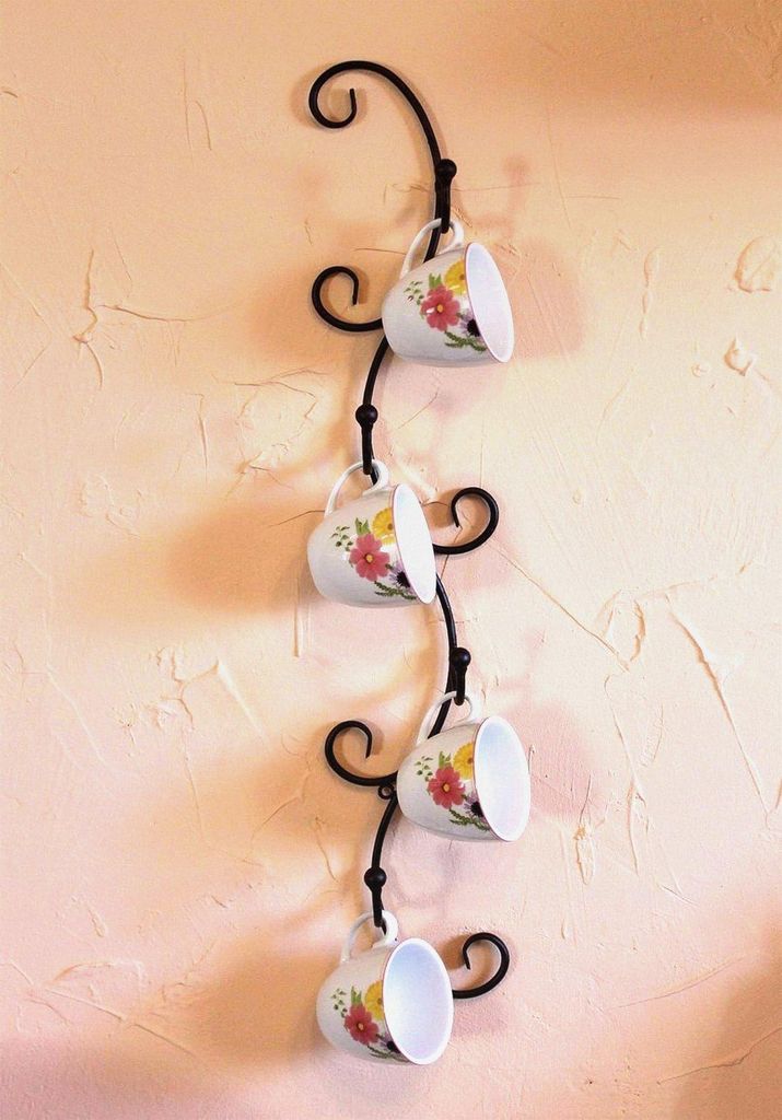 Tassenhalter Wand Schwarz Metall 68 cm Olivia Tassenhaken Küche Vintage Antik Becherhalter