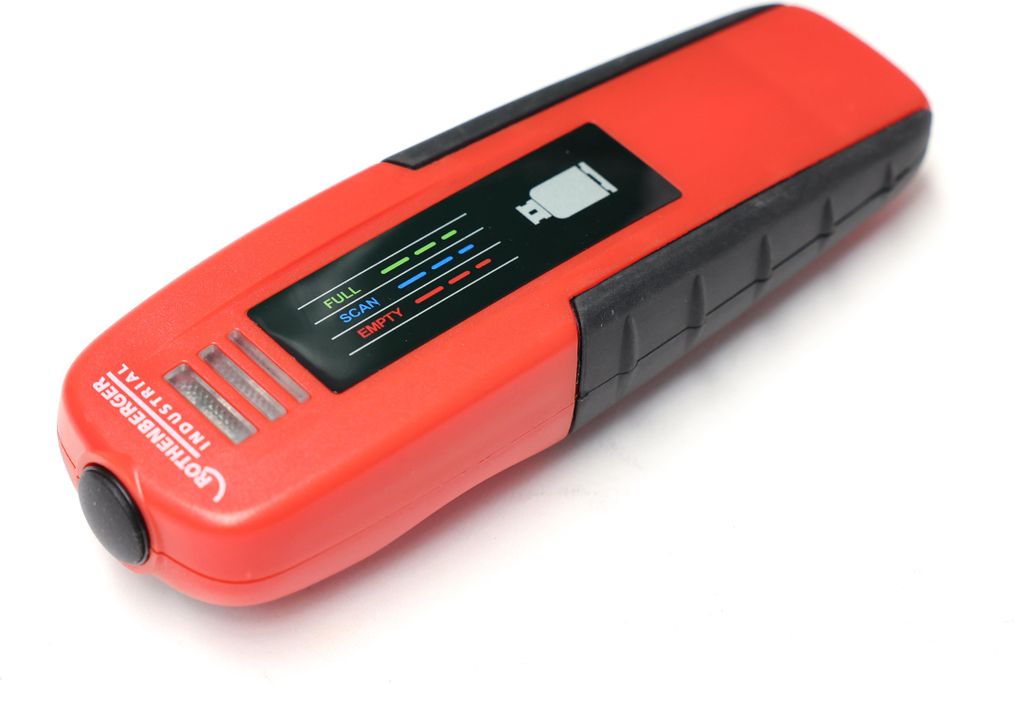 A red and black gas level meter is shown against a white background.