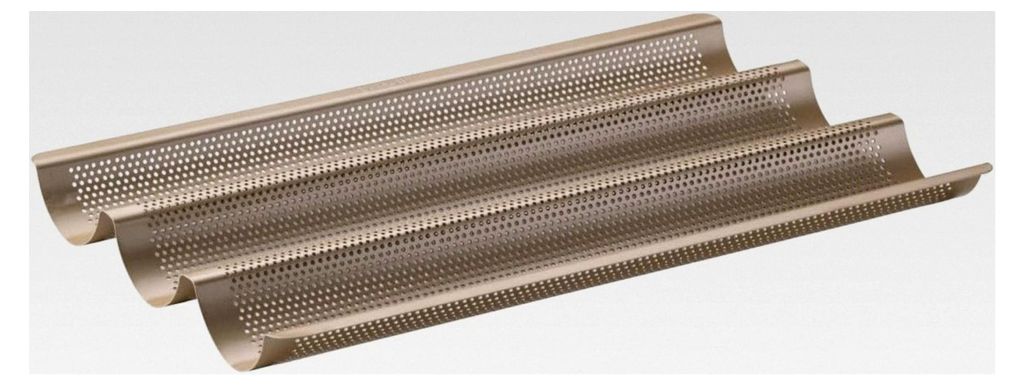 3er Baguetteblech – Ideal für knusprige Baguettes, Antihaftbeschichtung, hitzebeständig bis +230°C, Gold