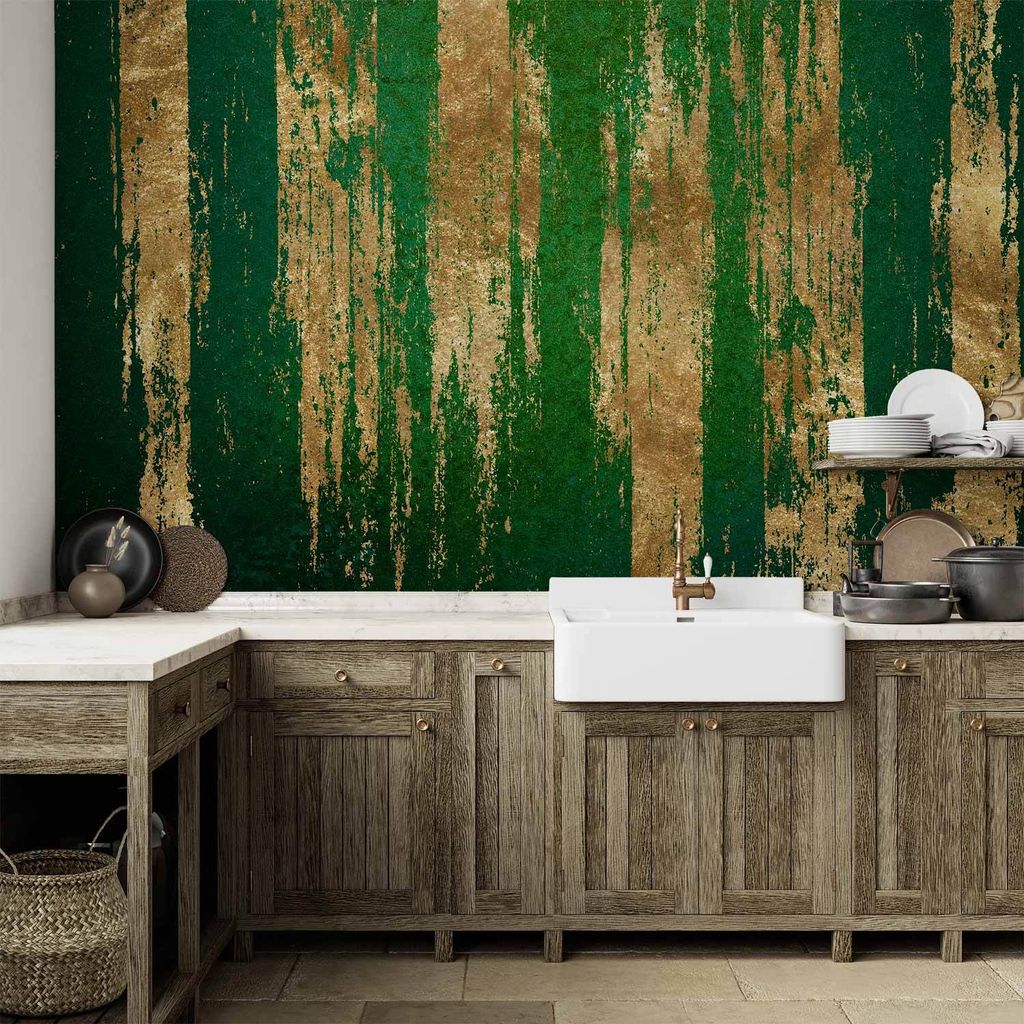 Vlies Fototapete - Golden-Green Expression 350x245 cm Abstrakt g-C-10008-a-a