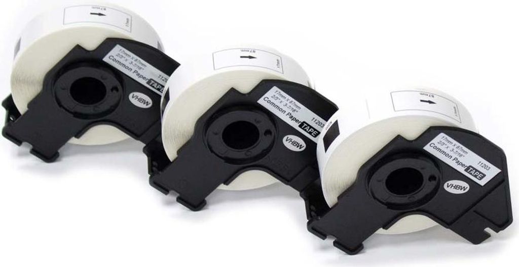 vhbw 3x Rolle mit Halter 17mm x 87mm (300 Etiketten) kompatibel mit Brother PT QL720NW Drucker Weiß
