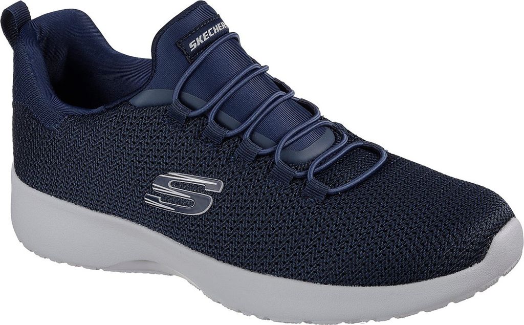 A single blue Skechers sneaker is shown against a white background.