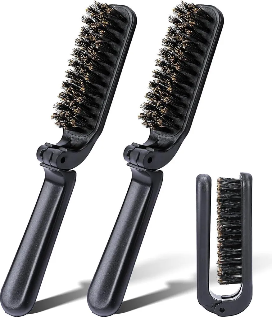 Lot de 2 brosses à cheveux pliables en poils de sanglier pour sac noir