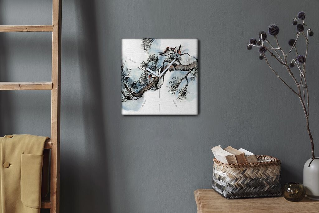 Coloray Hodiny Unikátní 30x30 cm Tiché hodiny Pro obývací pokoj a kuchyň Nástěnné hodiny Plátno Bílé ručičky hodin - Zvířata ptáci...