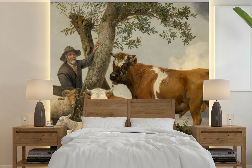 MuchoWow Fototapete für Wohnzimmer oder Schlafzimmer Wandtapete Vinyl Motivtapete Der Stier - Gemälde von Paulus Potter - 240x240 cm - Schlafzi...