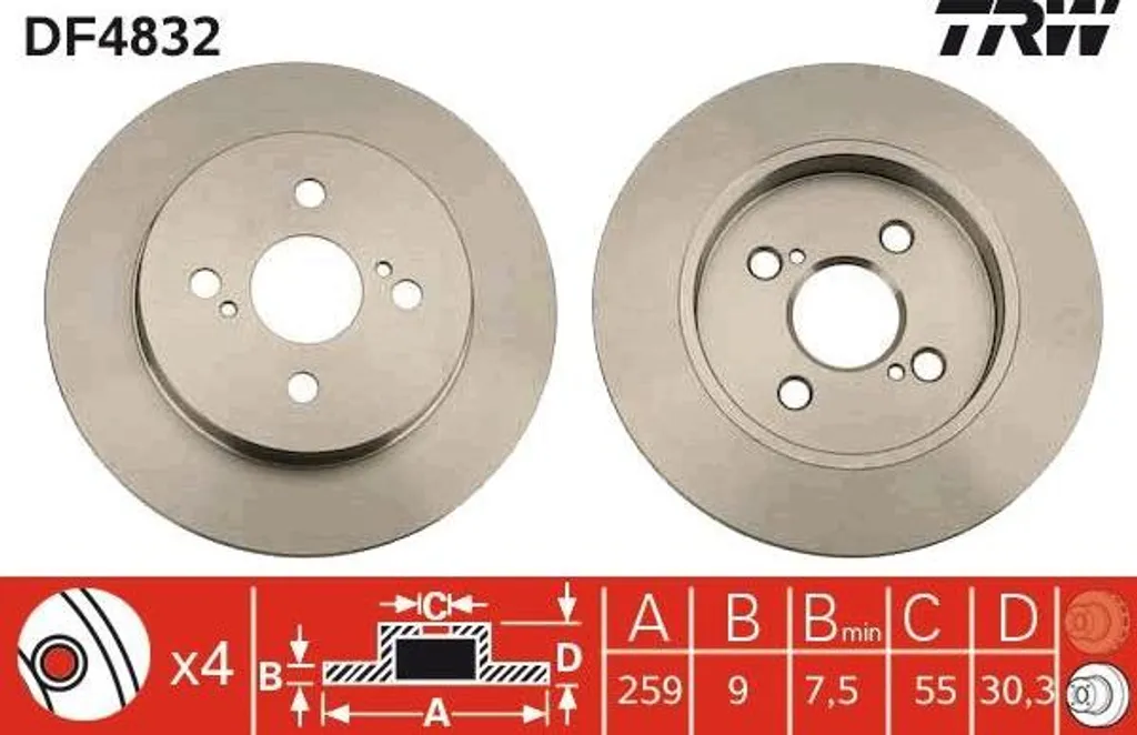 TRW DF4832 Disque de frein haute résistance pour IQ et Yaris 259mm