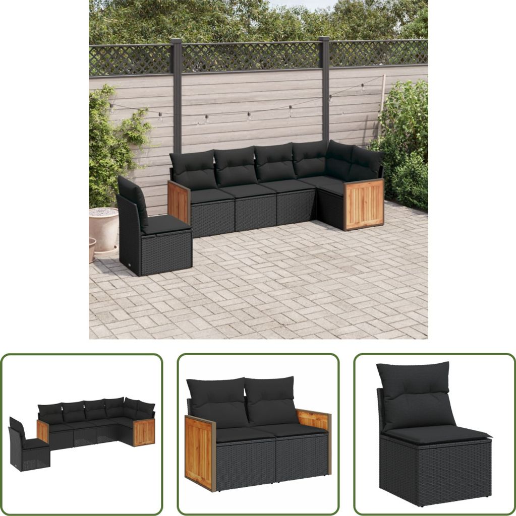 The Living Store 6-tlg. Garten-Sofagarnitur mit Kissen Schwarz Poly Rattan