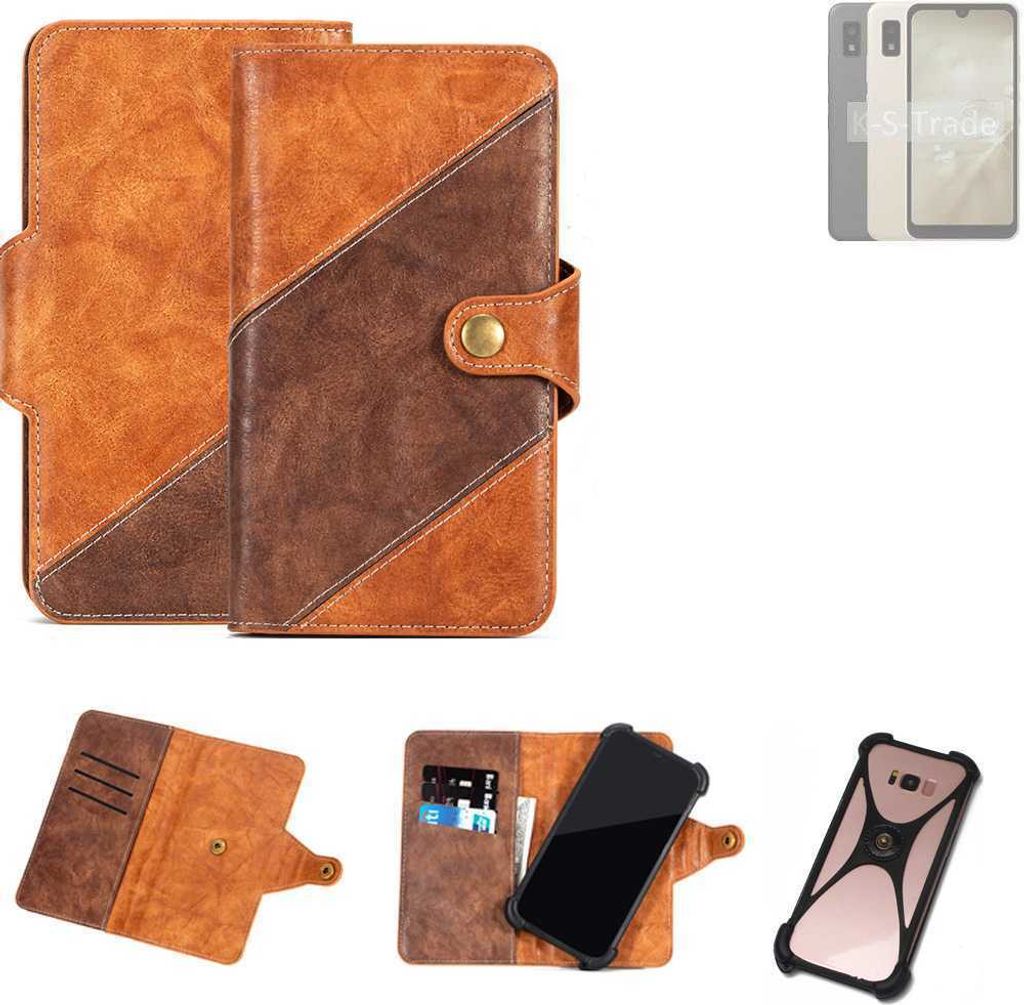 K-S-Trade Handyhülle Schutzhülle Bookstyle Case Wallet-Case kompatibel mit Sharp Aquos Wish3 Cover Klapphülle Kantenschutz Smartphone dunkelbraun