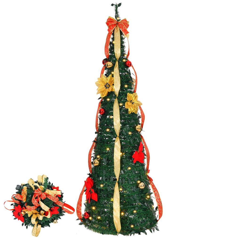 6 Fuß großer, vollständig dekorierter, beleuchteter Weihnachtsbaum, künstlicher Pop-Up-Weihnachtsbaum mit 80 warmen Lichtern, batteriebetrieben...