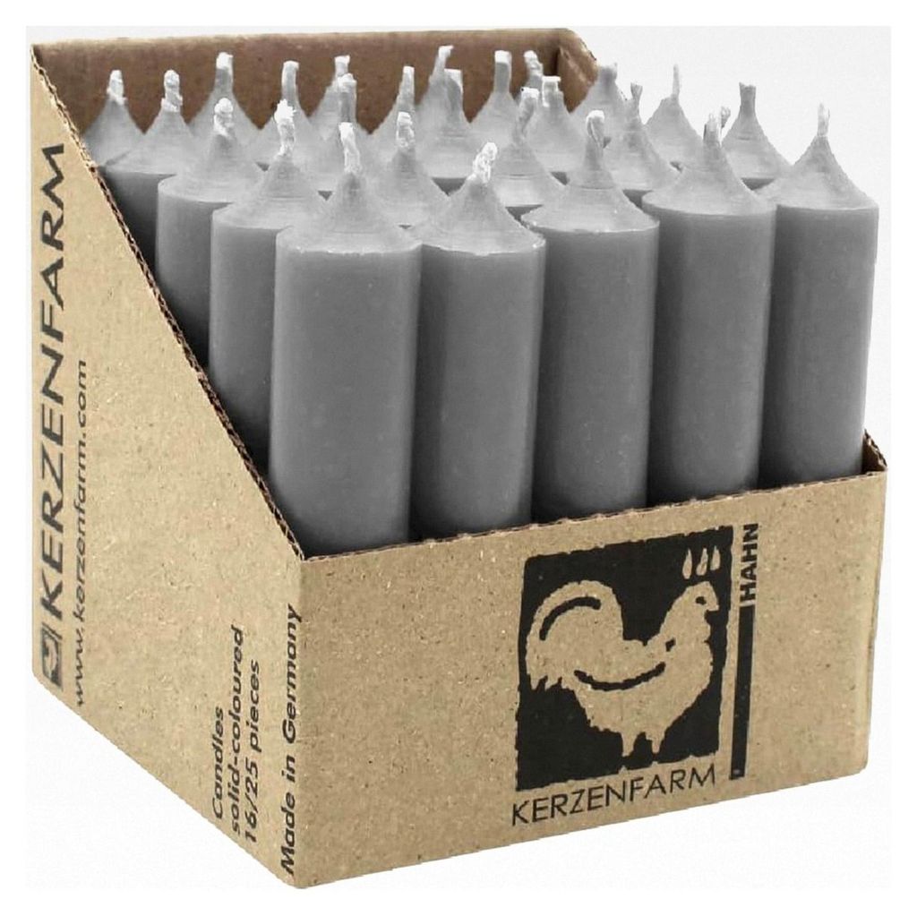 Stabkerzen aus Paraffin, 100/22 mm, Grau, Brenndauer ca. 4h, 25 Stück pro Verpackung
