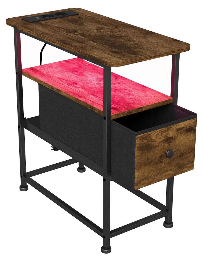 Table de nuit marron minimaliste, meuble 3 tiroirs haute capacité