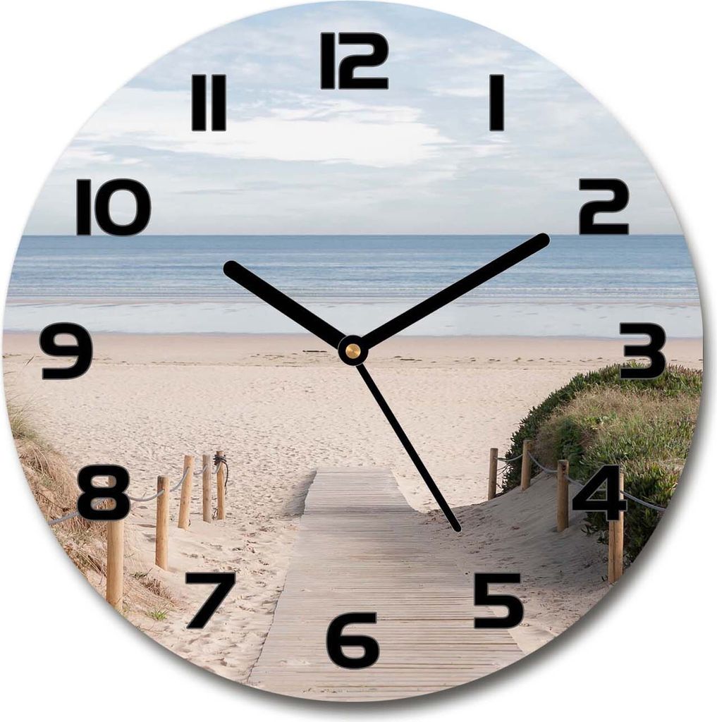 Wanduhr aus Glas 30fi Glasbild Glasuhr Gehärtetes Glas - schwarze-zeiger - Path to the beach