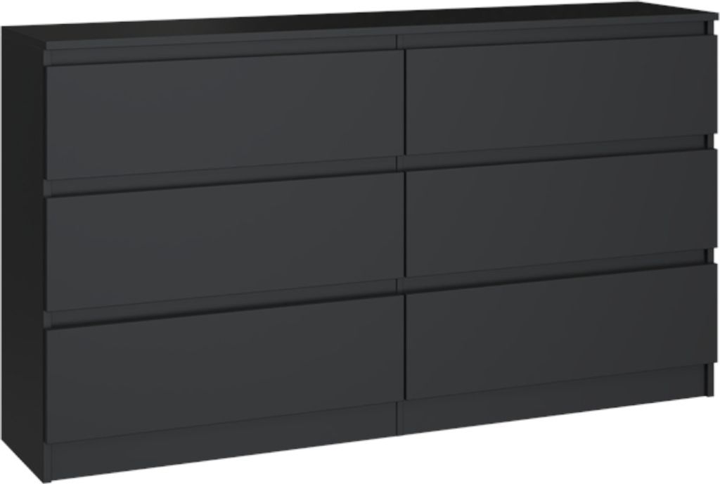 VBChome Kommode mit 6 Schubladen 140 x 40 x 77 cm Schwarz Grifflose Schubladenkommode Mehrzweckschrank für Flur Schlafzimmer Wohnzimmer Kinderzimm...