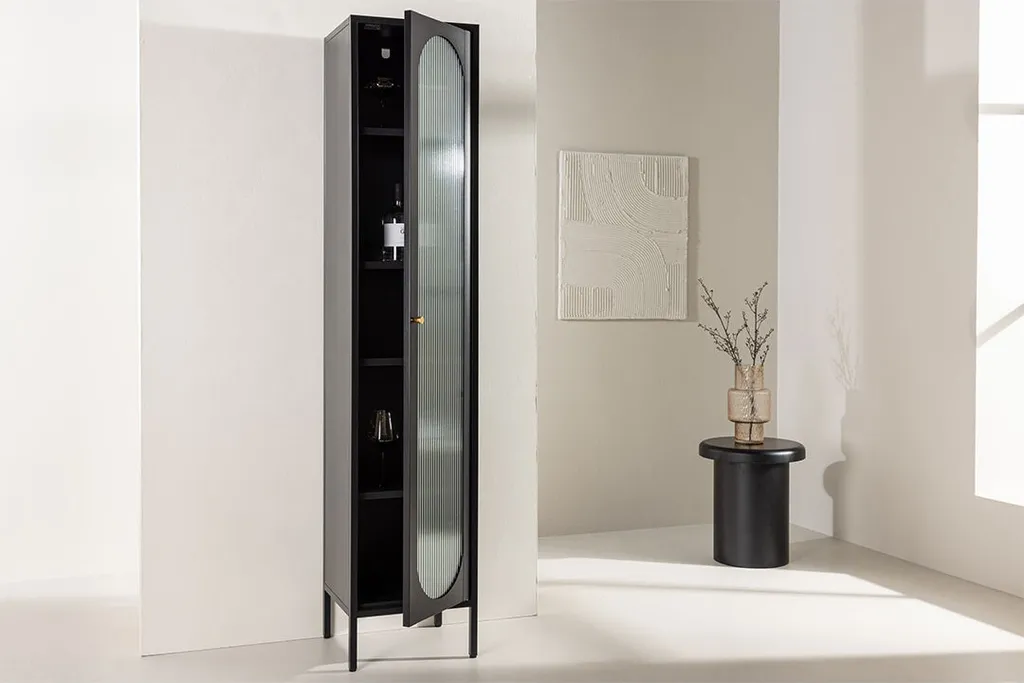 Grande Vitrine Noire Cali - Armoire de Salon Design en Acier et Verre
