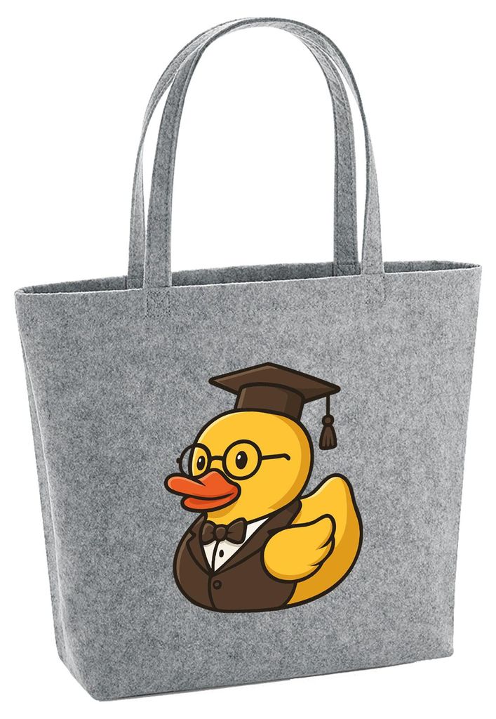 Huuraa Filzshopper Quietscheente Professor Gummiente Lehrer 22 Liter Grey Melange Filztasche Geschenkidee