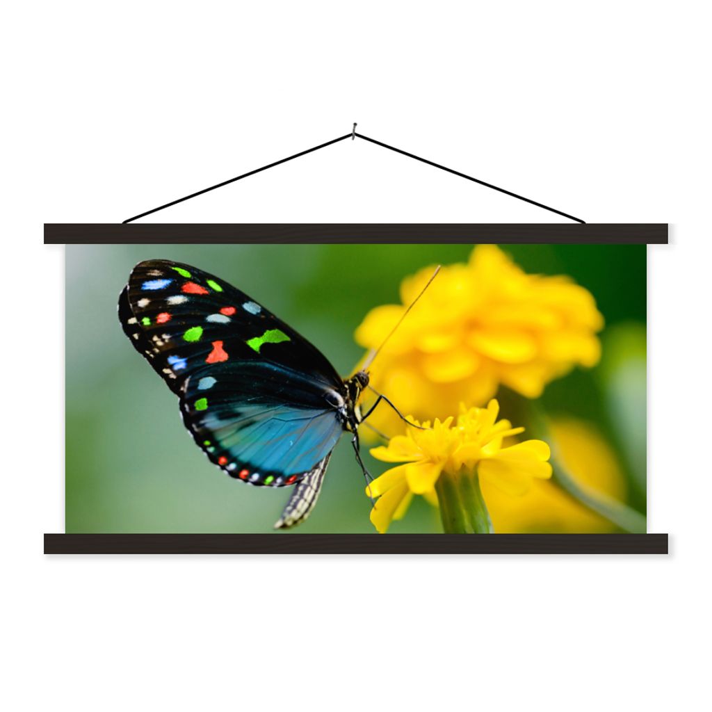 MuchoWow Textilposter Schmetterling - Blume - Tier - Insekt 60x30 cm mit schwarzem Rahmen - Textilien