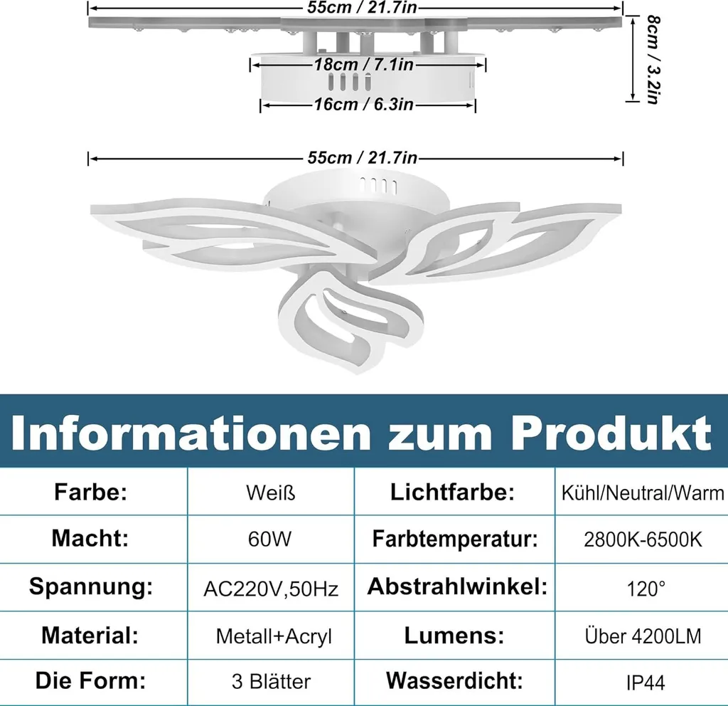 Plafonnier LED Réglable 60W avec Télécommande - 3 Modes de Luminosité - 2