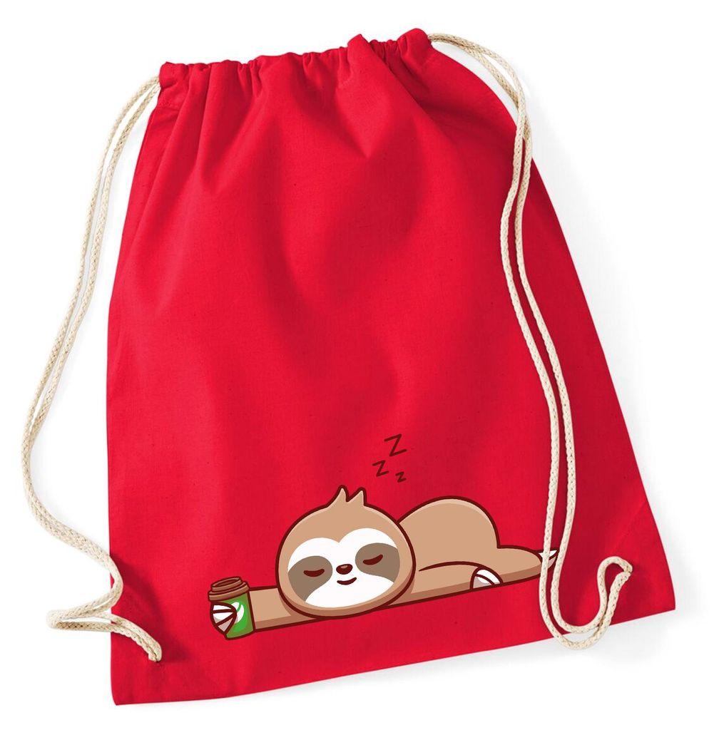 Huuraa Turnbeutel schlafendes Faultier Comic 12 Liter Classic Red Baumwolle Rucksack Geschenkidee