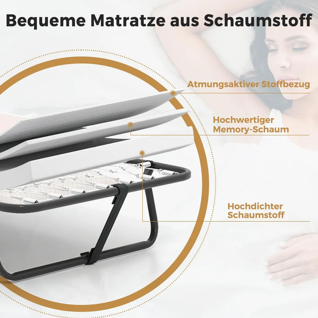 Couchage d'appoint pliant 190x80cm pour invités avec matelas confortable - 4