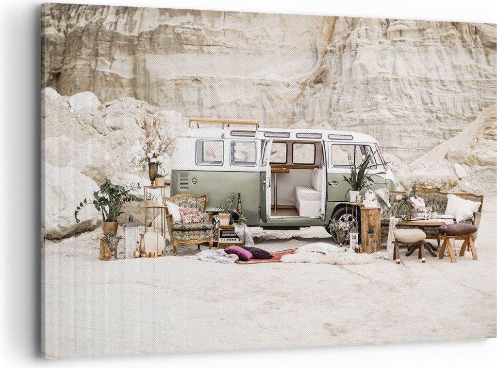 Bild auf Leinwand - Leinwandbild - Einteilig - Wohnmobil Boho Möbel - 120x80cm - Wand Bild - Wanddeko - Wandbilder - Leinwanddruck - Bilder - Wand...