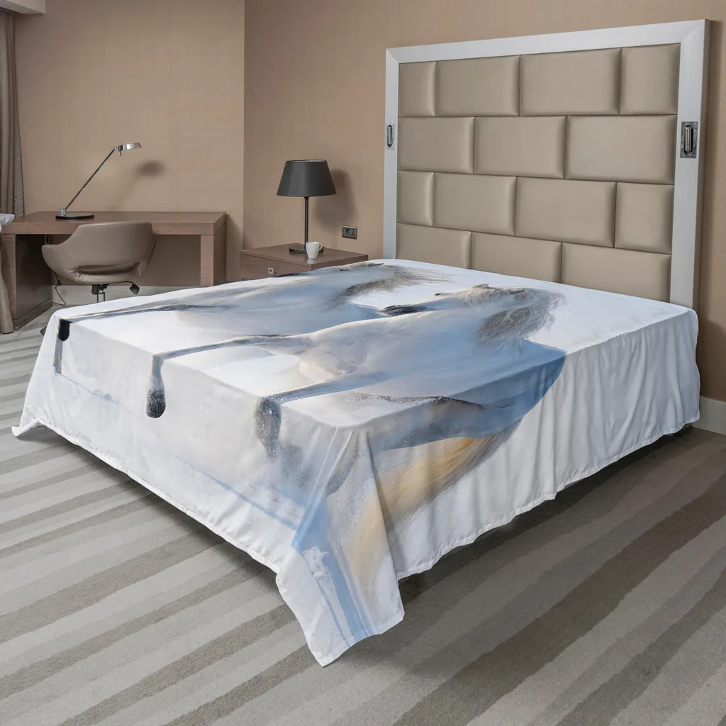 ABAKUHAUS Lenzuolo invernale, cavalli nobili al galoppo su un campo innevato - simbolo di purezza - tema equestre, lenzuolo morbido e confortevole per un letto decorativo 1 pezzo 266 cm x 260 cm, bianco