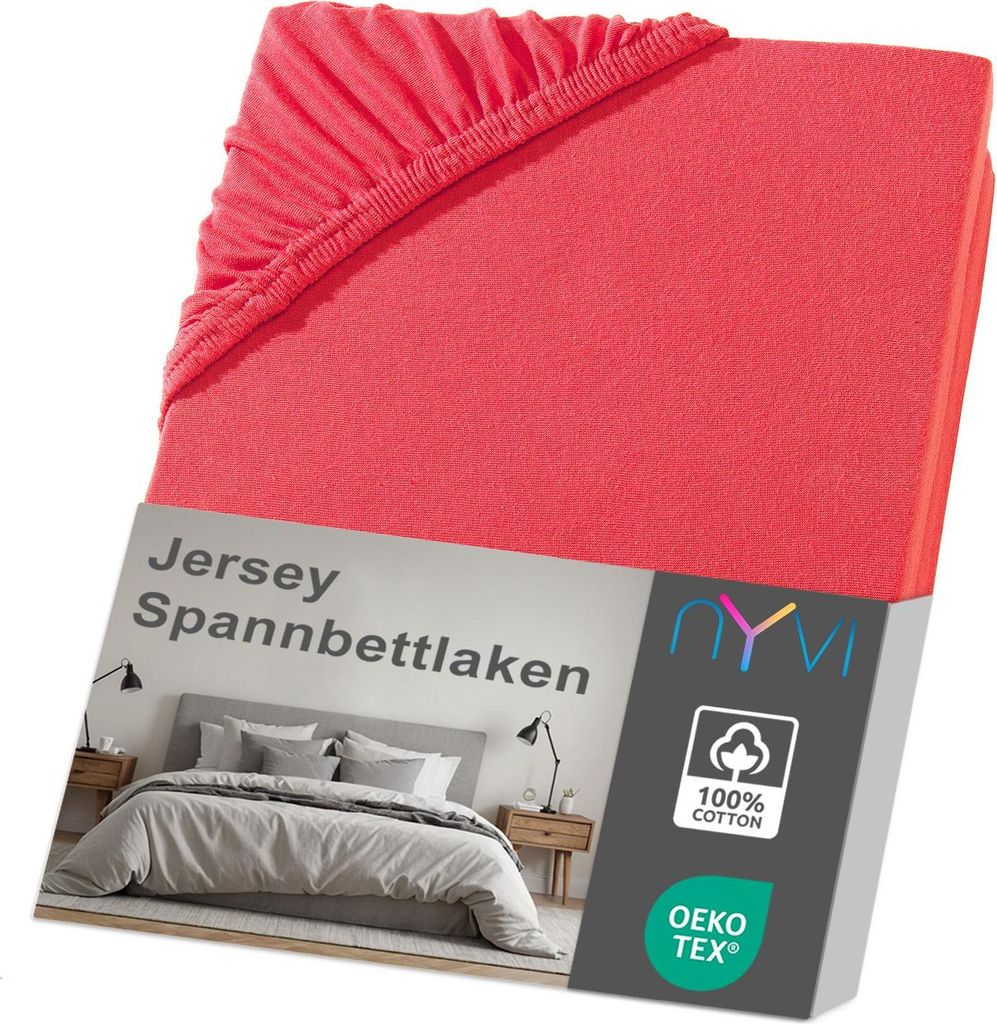 NYVI Jersey Spannbettlaken DreamScience 140x200 - 160x200 cm rot für Matratzen bis 22 cm Höhe - Weich & Anschmiegsam, Rundumgummizug, Bügelfrei